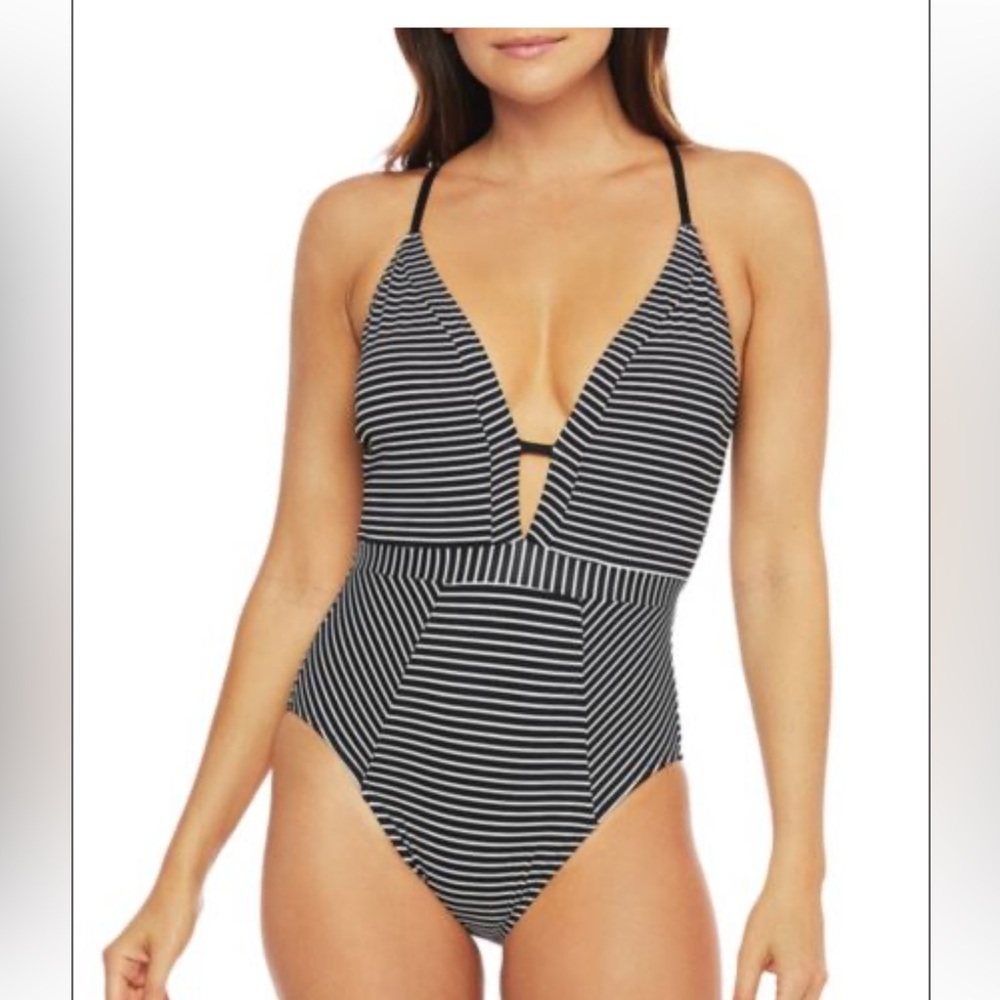 La Blanca Striped Black and White One-Piece Swimsuit
